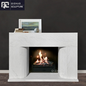 New Design Simple Modern Indoor Home Used Hand Carved Natural Stone Cultured White Marble Fireplace Frame