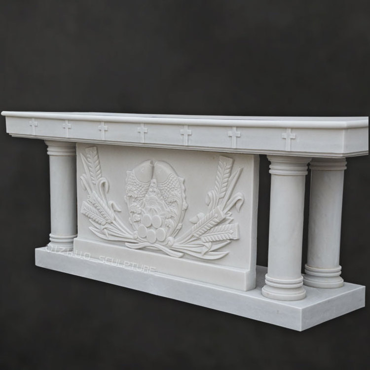 Wholesale Classic Style Hand Carved Natural Stone Catholic Antique Design White Marble Altar For Church