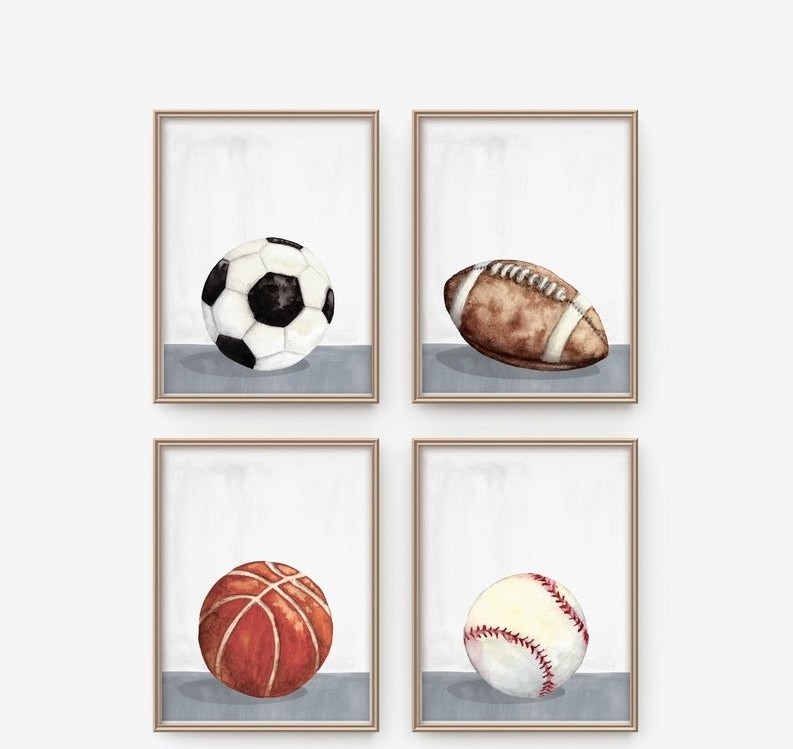 Nursery wall art Boys room decor Playroom Teen boys wall art Soccer Football basketball baseball Canvas Painting