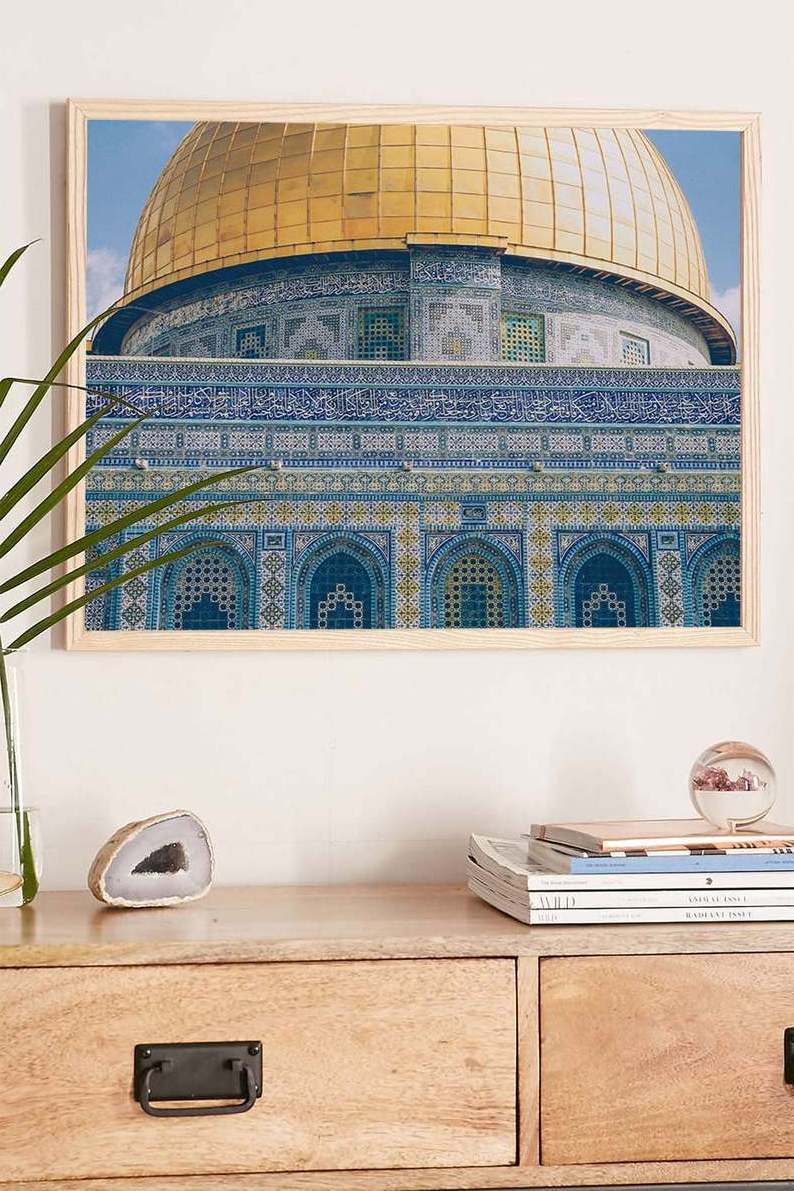 Dome of the Mosque print Islamic wall art geometric art Arabic calligraphy Jerusalem architecture Blue home decor