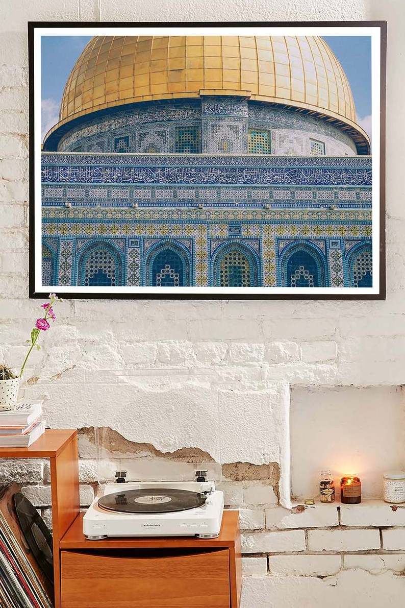 Dome of the Mosque print Islamic wall art geometric art Arabic calligraphy Jerusalem architecture Blue home decor