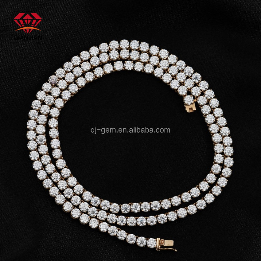 Qianjian Hip Hop Style 3mm 4mm 5mm S925 Silver 14k 10k 12k gold Moissanite Necklace Tennis Rope Chain