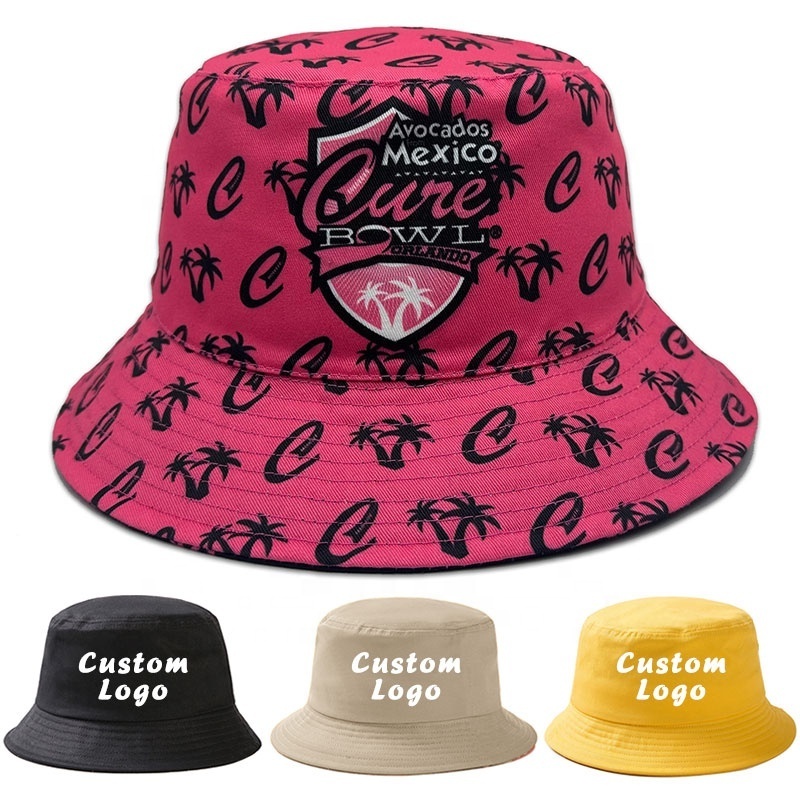 OEM ODM bucket hat custom logo all over print pattern with string reversible sublimated embroidery cap Fisherman hat Adults