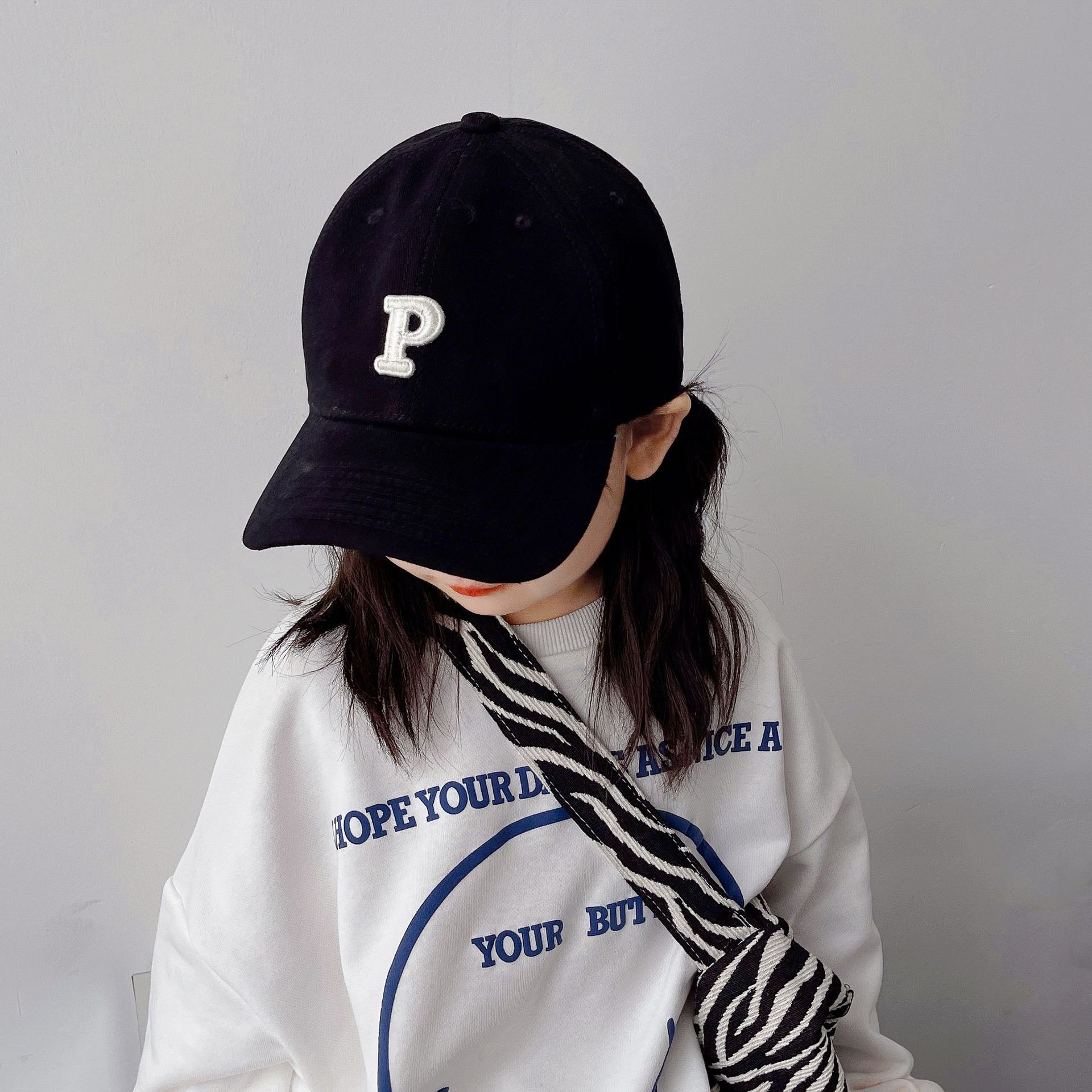 Customize Logo Children's hat  P letter baseball cap Boys and girls solid color foreign style hip hop cap