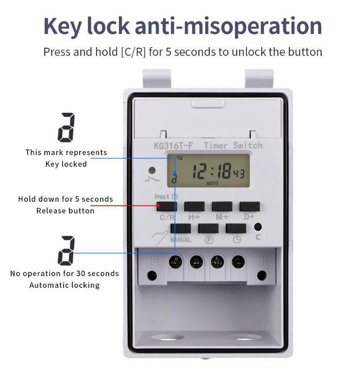 QJC New Arrivals Automatic Switch KG316T-F Time Switch Control 220V Digital LCD Display Timer With Waterproof Cover