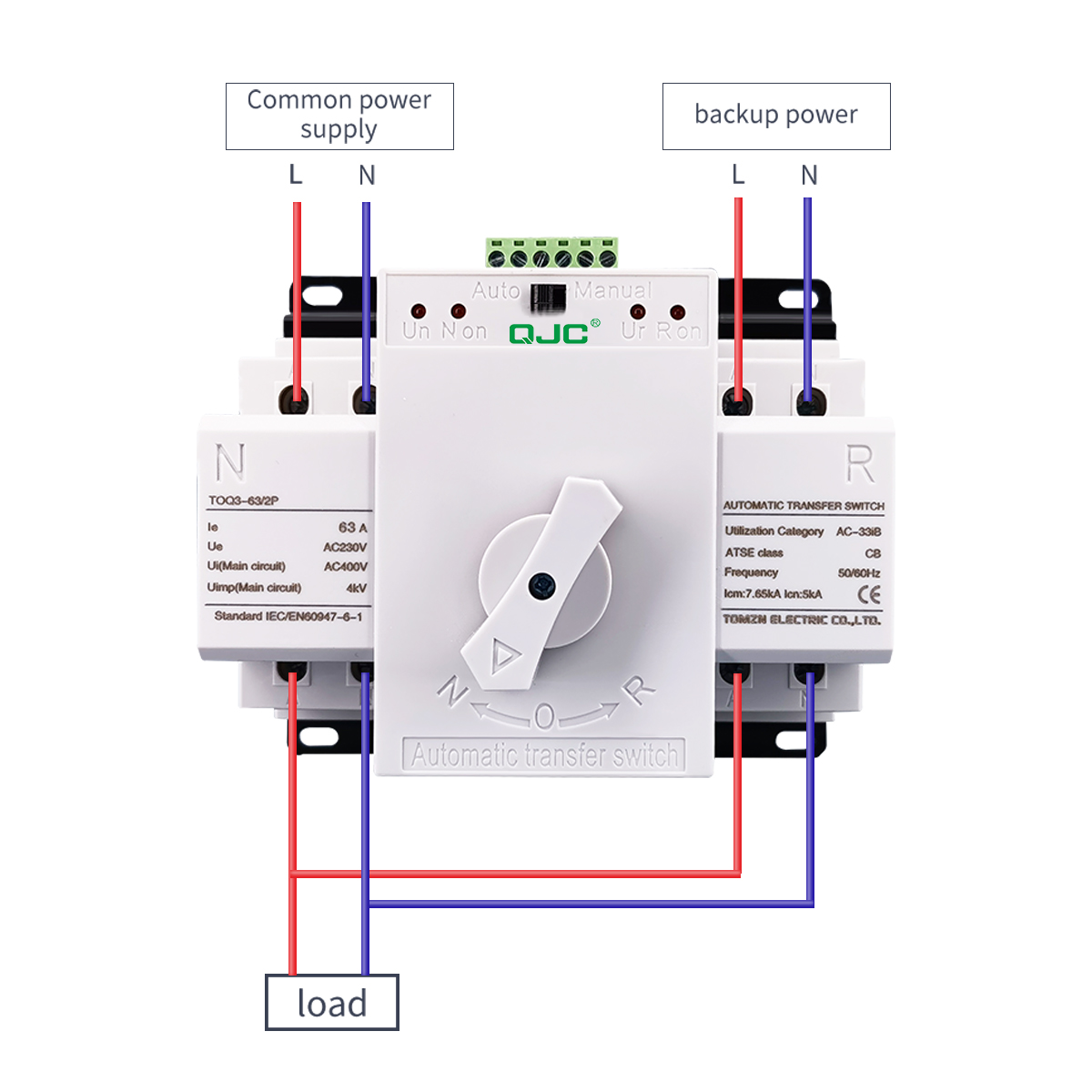 High Quality QJC 2P 63A 230V Dual Power Automatic transfer switch ATS