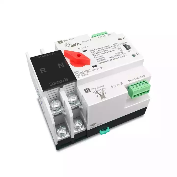 QJC 2P Single Phase  Din Rail ATS for PV and inverter Dual Power Automatic Transfer Selector Switches Uninterrupted