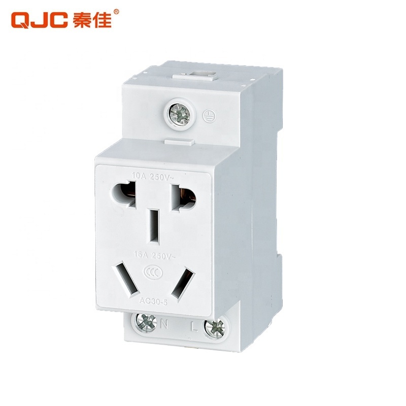 QJC Wholesale AC30 10A 3 Plug Din Rail Mounted Modular Switch Socket