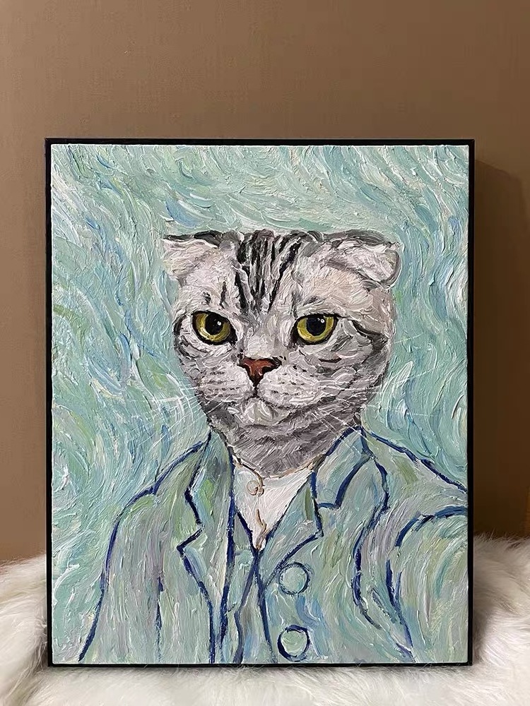 Custom Pet Art hand Painted animal Cat canvas Oil Painting modern wall art decor painting