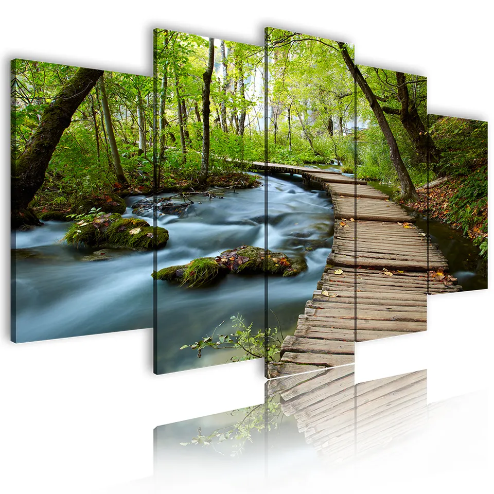 Custom HD Scenery Canvas Panel Decor Waterfall Painting Home Decoration Landscape bedroom Picture Prints 5 panel Wall Art