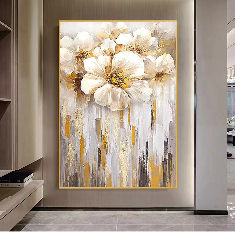 Modern Gold foil Flower Hand painted Canvas Texture large wall art oil painting handmade abstract wall painting for home decor