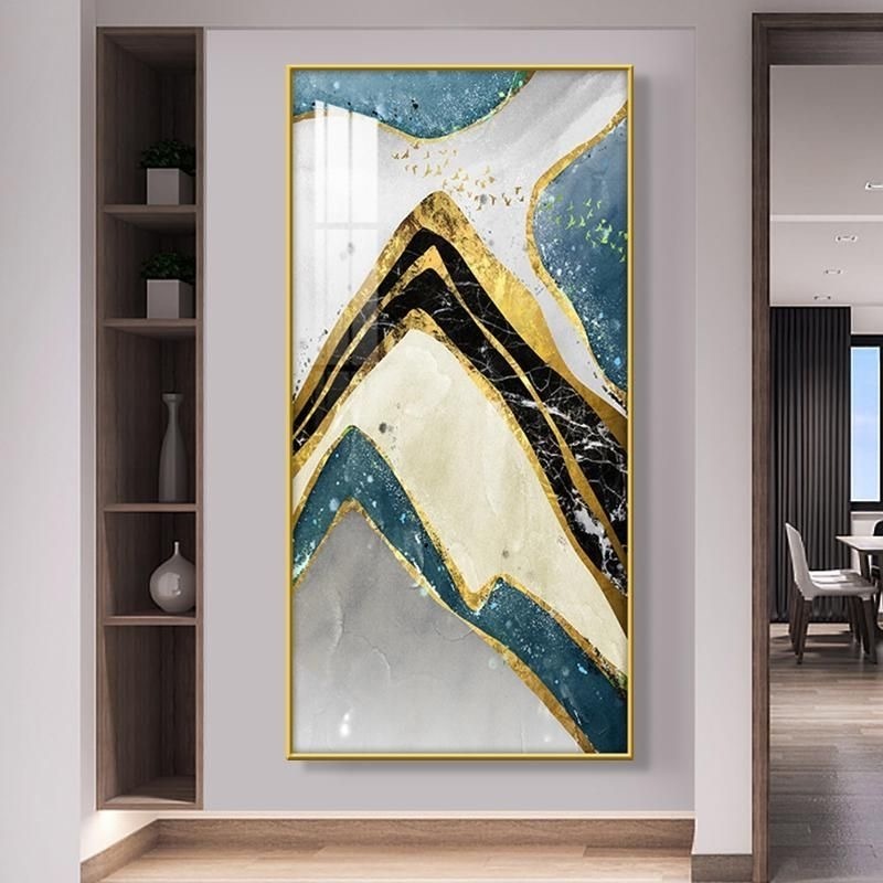 Hotel Porch Decoration Frames Crystal Porcelain Painting Custom Wall Glass Luxury Abstract Picture Art Decor Painting Golden QZX