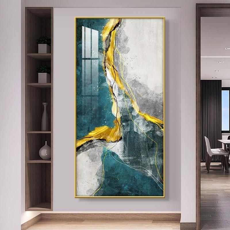 Hotel Porch Decoration Frames Crystal Porcelain Painting Custom Wall Glass Luxury Abstract Picture Art Decor Painting Golden QZX