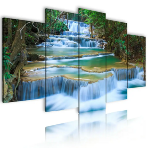 Custom HD Scenery Canvas Panel Decor Waterfall Painting Home Decoration Landscape bedroom Picture Prints 5 panel Wall Art