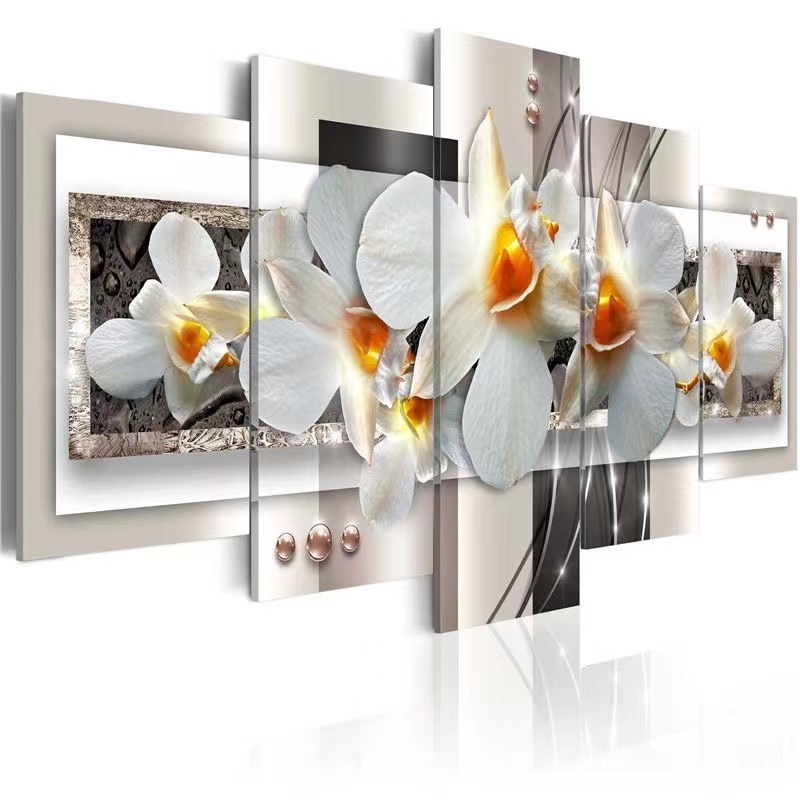 Canvas Printing Custom Flower Pop Print Oil Pictures Abstract Living Room 5 Piece Paintings Decorative Picture Painting Wall Art