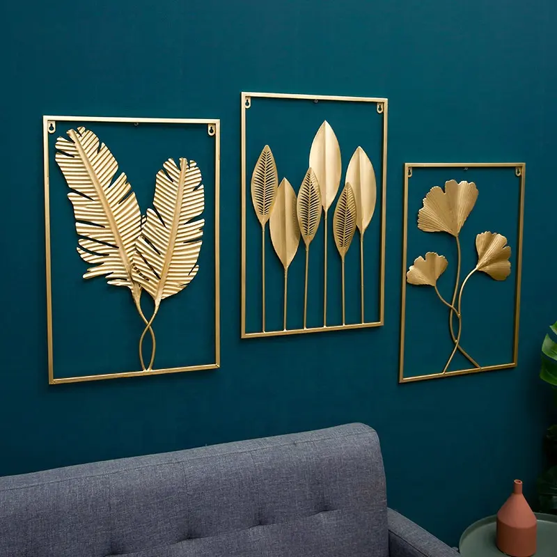 Wholesale Modern Metal Leaf Wall Decoration Hanging Arts Crafts Wall Decor Gold Europe Zhejiang Decorative Rectangle Flower Home