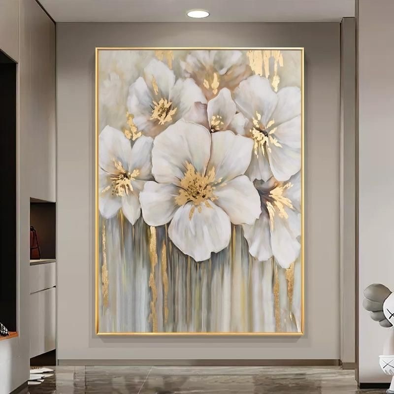 Modern Gold foil Flower Hand painted Canvas Texture large wall art oil painting handmade abstract wall painting for home decor