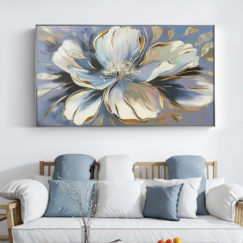 Custom Classic Handmade Gold Foil abstract flower Oil Paintings on canvas hand painted textured wall art painting for home decor