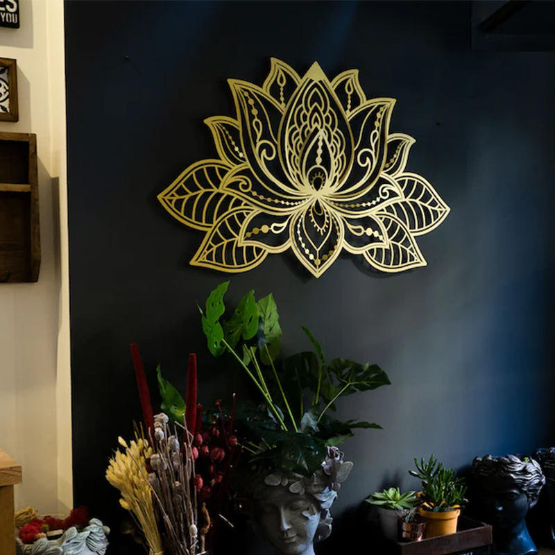 3D Gold Large Metal flower Art Wall Decor Customized Lotus Flower Shaped Wall Hanging for Home Decor Accessories