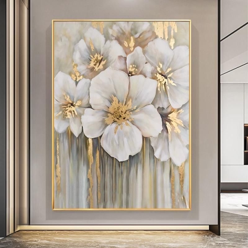 Modern Gold foil Flower Hand painted Canvas Texture large wall art oil painting handmade abstract wall painting for home decor