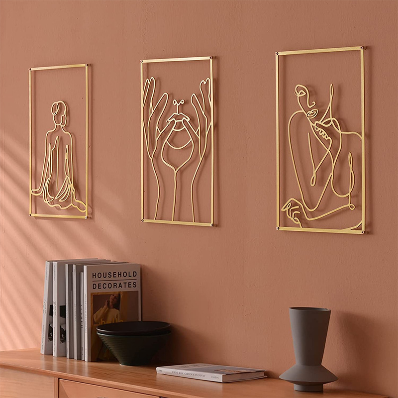 Wholesale Home Decor Luxury Woman Abstract Wall Art Decor Wall Art for Bedroom Living Room Decor 3 Panels Metal Modern Gold 1 Pc