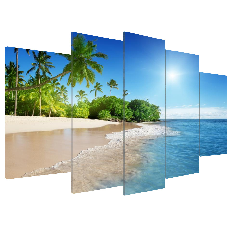 Abstract beach Landscape Art wall painting - 5 Pieces Canvas Wall Art Floral Picture canvas painting art print decor painting