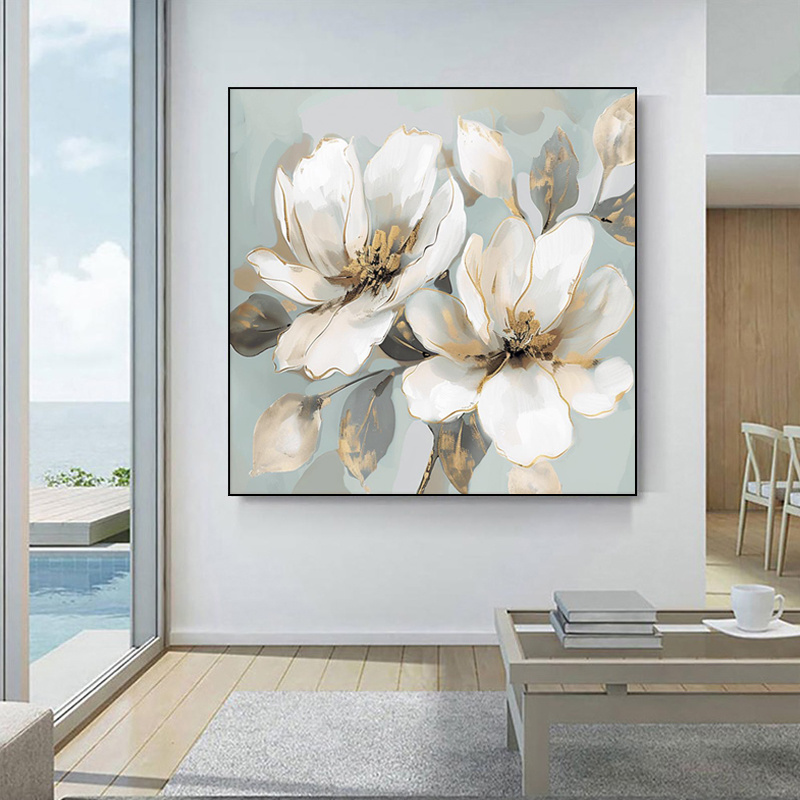 Custom Handmade classical flower oil painting on canvas modern canvas art white flower painting for home wall decoration