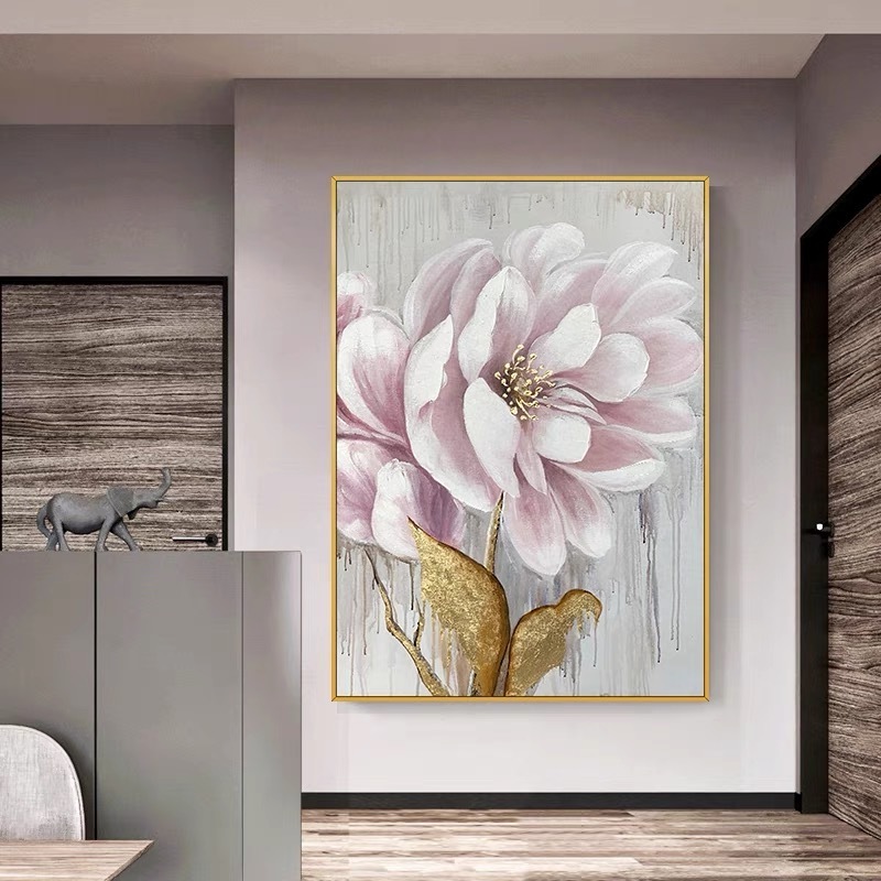 Hand painted canvas abstract oil painting gold flower picture on canvas modern wall painting for hotel living room decor art