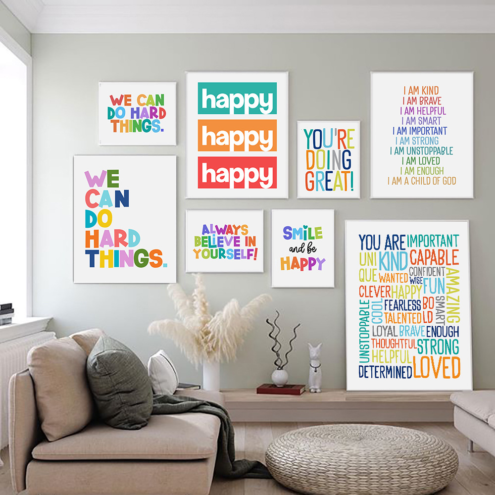 Inspirational Diversity canvas Wall Art Watercolor Canvas Painting Prints for Classroom Office Wall Decor Framed Artwork Gifts