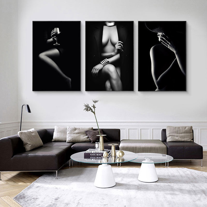 Custom black White Sexy Woman Nude Body Art Canvas Paintings Nordic Poster Wall Art Prints Picture for Bedroom Home Decor