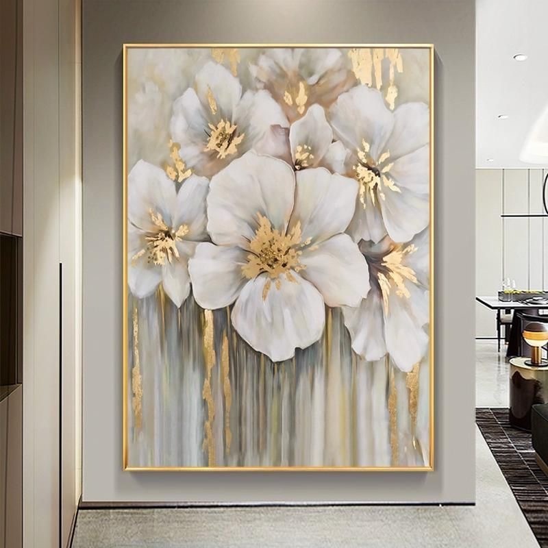 Modern Gold foil Flower Hand painted Canvas Texture large wall art oil painting handmade abstract wall painting for home decor