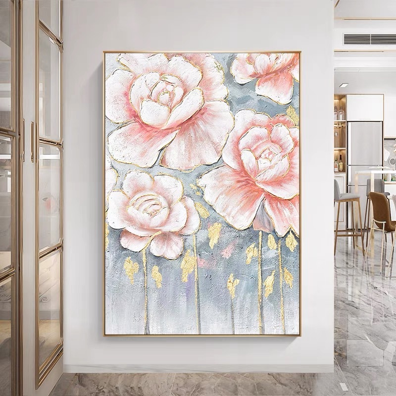 Hand painted canvas abstract oil painting gold flower picture on canvas modern wall painting for hotel living room decor art