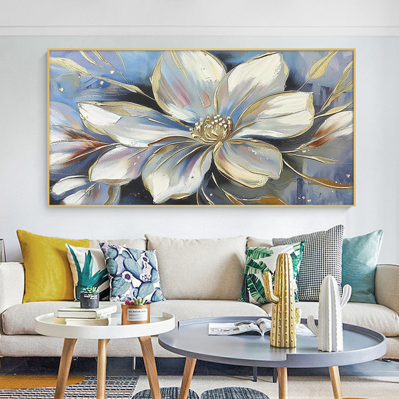 Custom Classic Handmade Gold Foil abstract flower Oil Paintings on canvas hand painted textured wall art painting for home decor