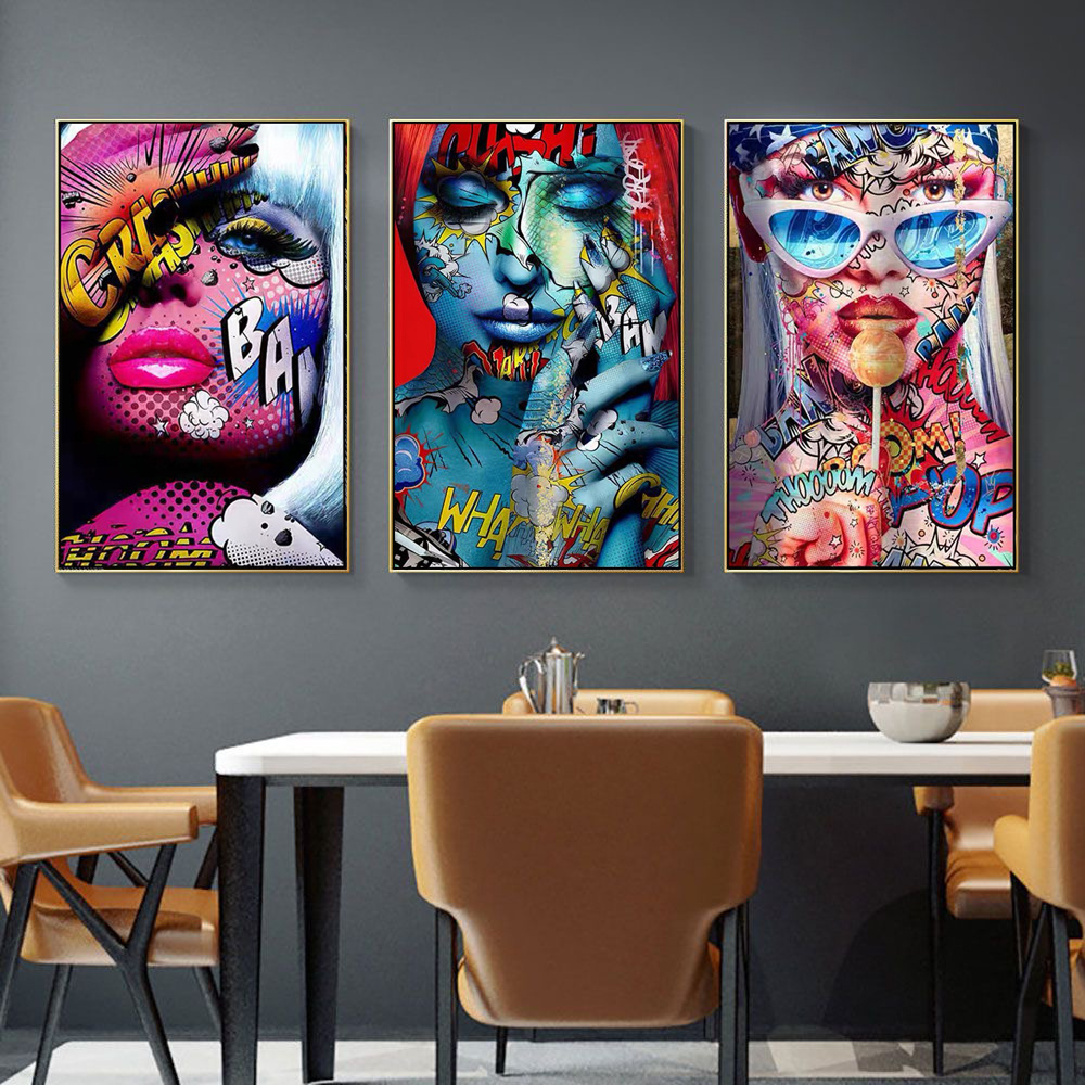 Graffiti Abstract Cool Girl Wall Art Poster Modern Pop art Woman Canvas Painting Living Room Bedroom Home Decor Mural Picture