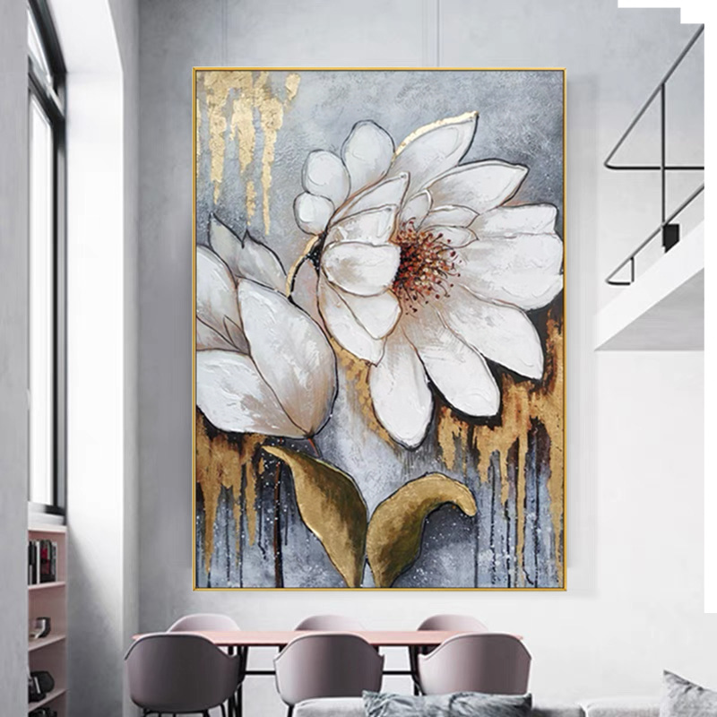 Hand painted canvas abstract oil painting gold flower picture on canvas modern wall painting for hotel living room decor art