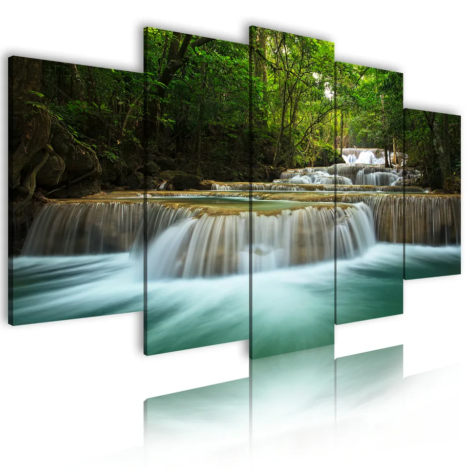 Custom HD Scenery Canvas Panel Decor Waterfall Painting Home Decoration Landscape bedroom Picture Prints 5 panel Wall Art