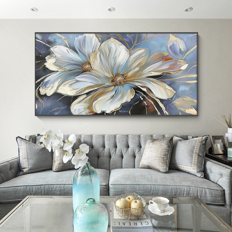 Custom Classic Handmade Gold Foil abstract flower Oil Paintings on canvas hand painted textured wall art painting for home decor