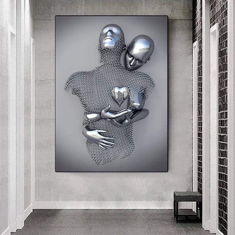 Modern Love Statue Poster Print Wall Picture Nordic Metal Figure Sculpture Wall Art Canvas Painting For BedRoom home Decor