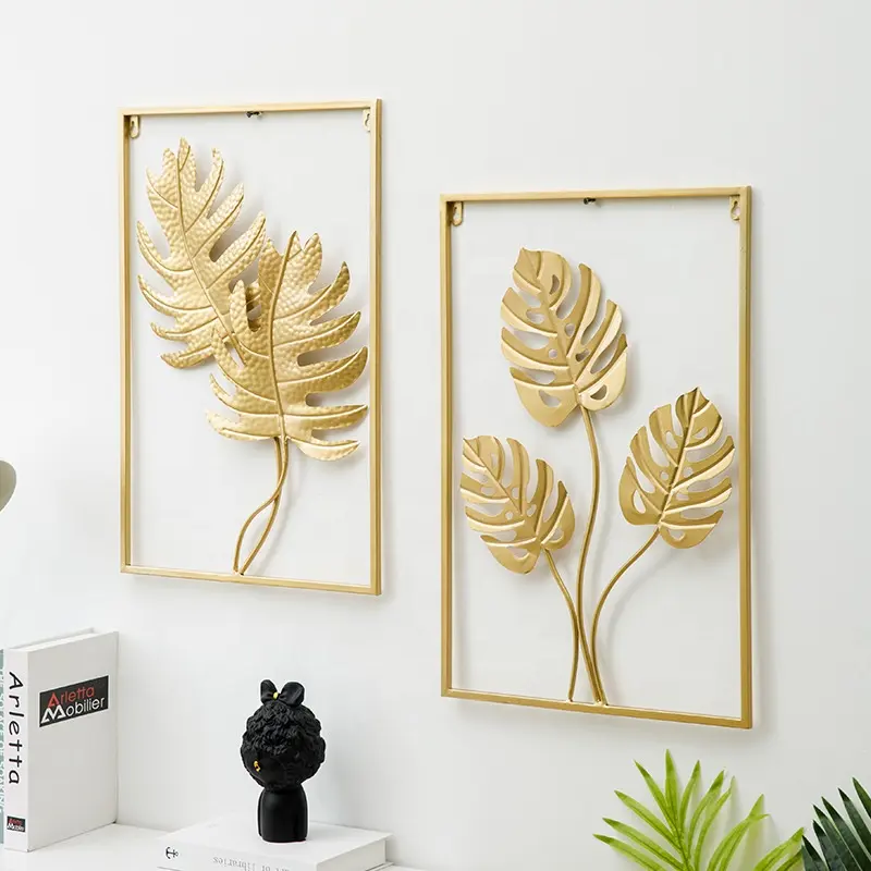 Wholesale Modern Metal Leaf Wall Decoration Hanging Arts Crafts Wall Decor Gold Europe Zhejiang Decorative Rectangle Flower Home