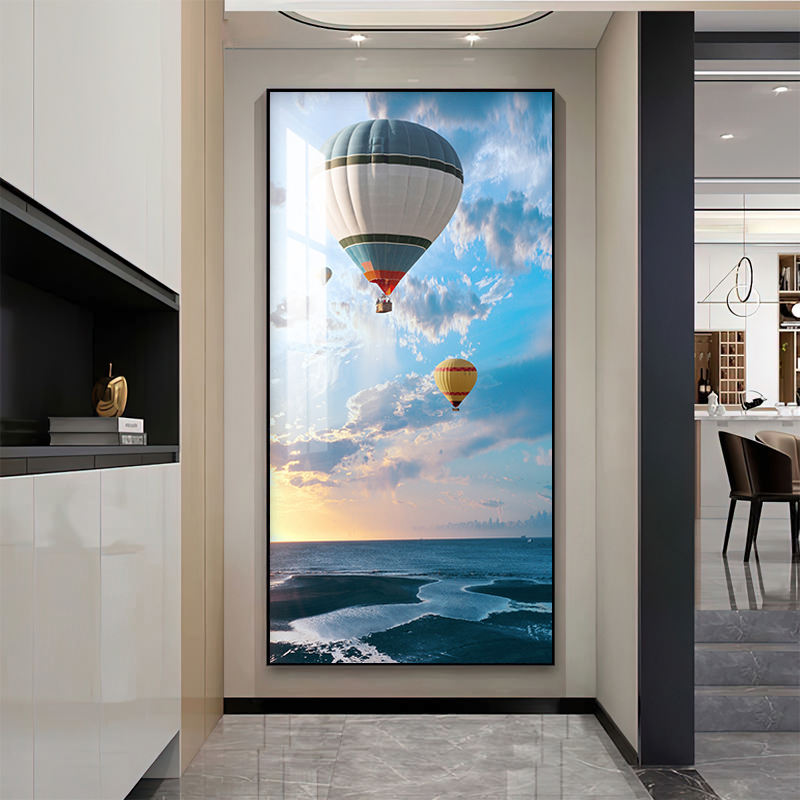 Custom Painting Modern Home Decor Diamond Landscape Crystal Porcelain Hot Air Balloon Wall Art for living home decor