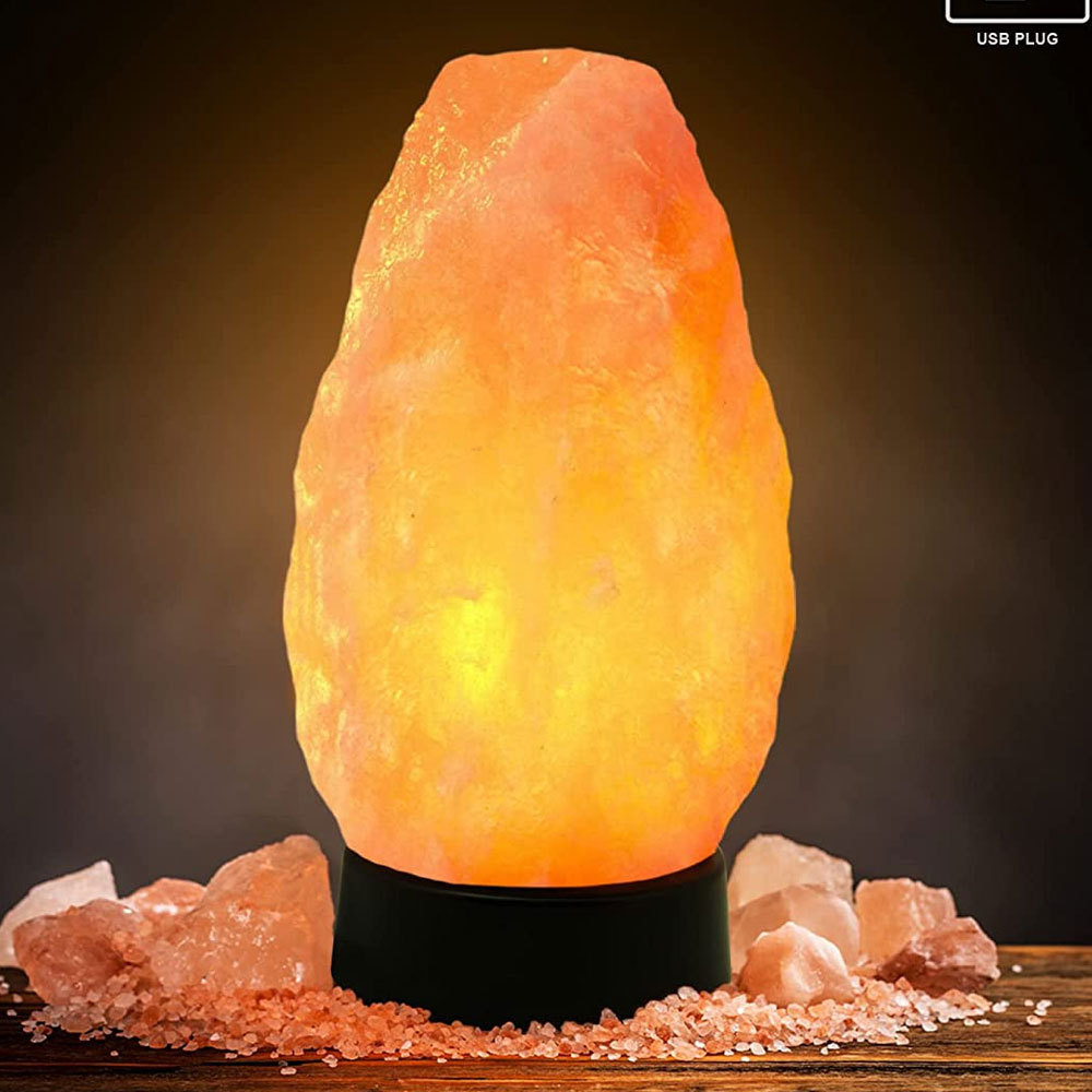 Himalayan Salt Lamp Hand-Carved Iron Night Lamp Natural Salt Stone Crystal Lamp