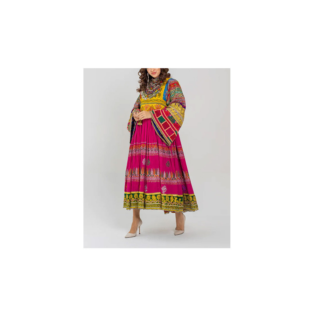 Afghan Kuchi Bridal Dress Clothing  pink and multicolored tassels kuchi wedding Dress Tribal Afghan dress