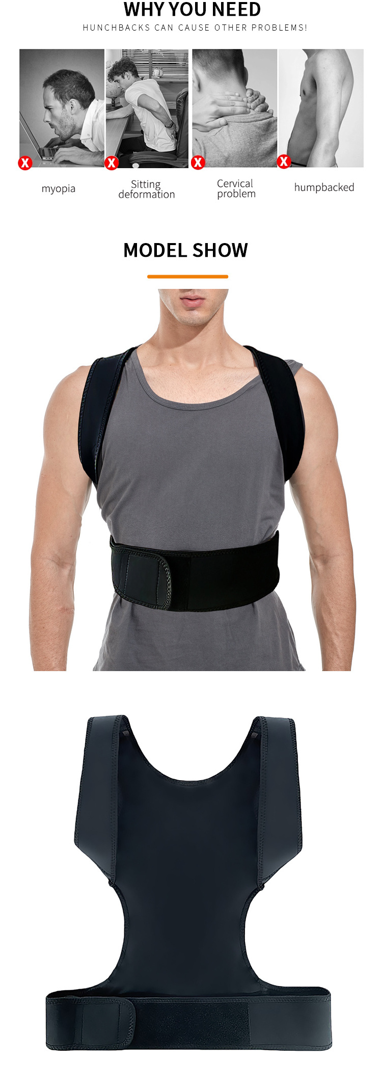 Pain relief  adjustable back brace & shoulder support posture support Fitness