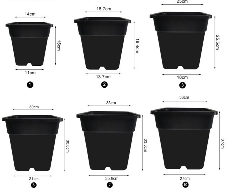 factory plastic flower pot Wholesale PP Black 1 2 3 5 7 10 Gallon Square Plastic Nursery Seedling Flower Pots