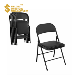 SL-ZDY-D003 Stylish Black Leather Foldable Chair with Sturdy Metal Construction for Events