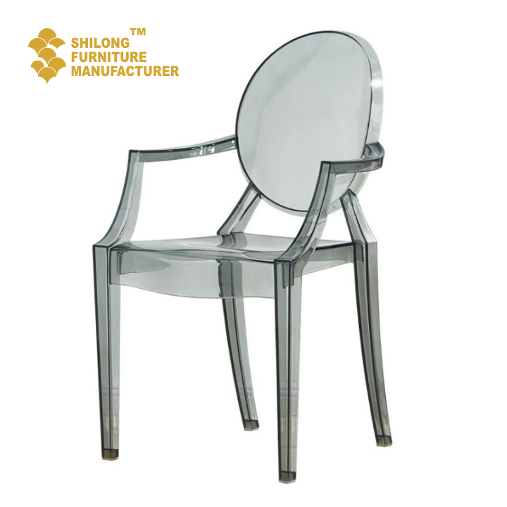 SL-YHY-J001 Modern Furniture Polycarbonate Dining Chair Crystal Transparent Plastic Clear Acrylic Ghost Chair with Arms