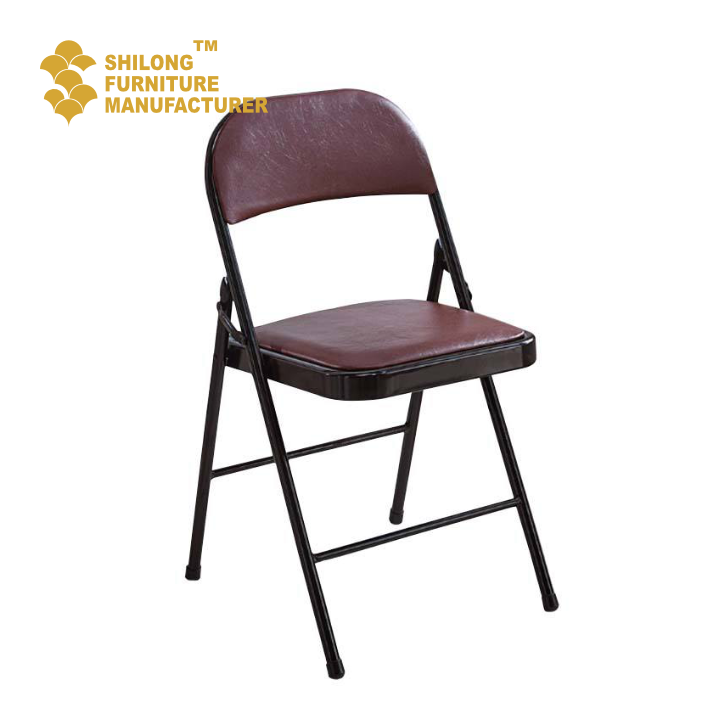 SL-ZDY-D003 Stylish Black Leather Foldable Chair with Sturdy Metal Construction for Events