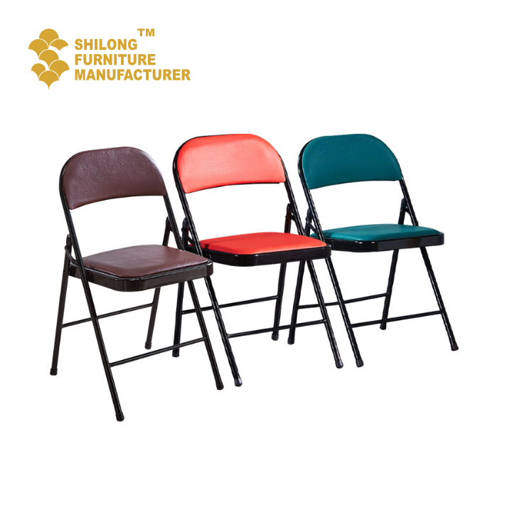 SL-ZDY-D003 Stylish Black Leather Foldable Chair with Sturdy Metal Construction for Events