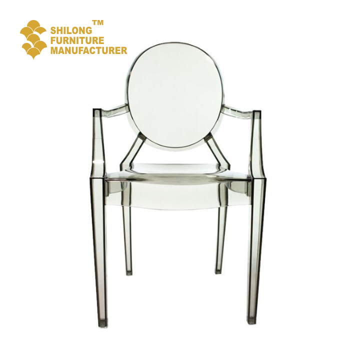 SL-YHY-J001 Modern Furniture Polycarbonate Dining Chair Crystal Transparent Plastic Clear Acrylic Ghost Chair with Arms