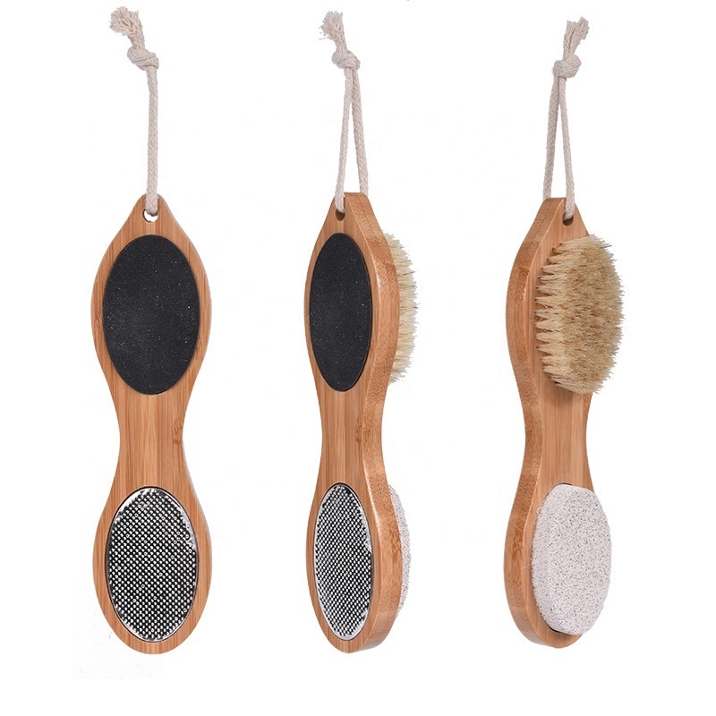 bamboo 4 in 1 remove dead skin foot foot file nail brush Massage exfoliating brush wholesale